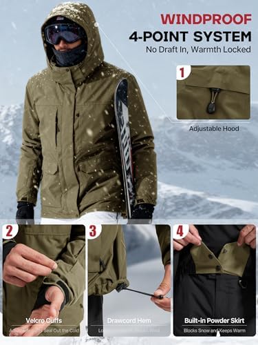 Men's Winter Waterproof Ski Snow Jacket with Hood