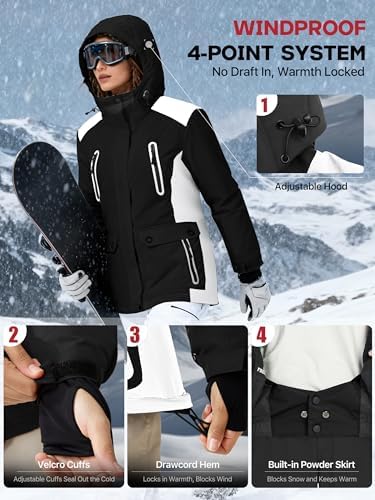 FREE SOLDIER Women's Waterproof Ski Snow Jacket Warm Fleece Lined Winter Rain Jacket with Hood Fully Taped Seams