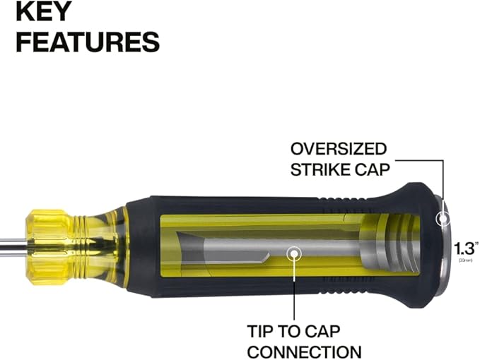Klein Tools 6504DD Demolition Scratch Awl, Steel Tip-to-Cap Construction, Cushion-Grip Handle, Oversized Strike Cap, Piercing and Scribing Tool