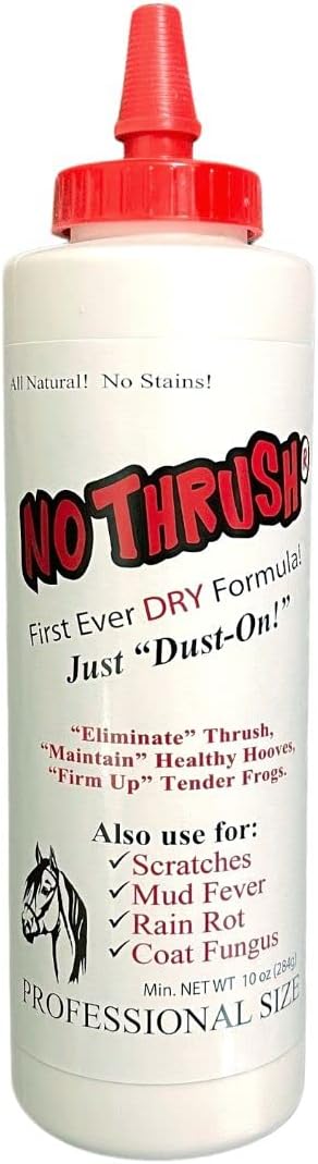 Four Oaks Farm Ventures, No Thrush Dry Powder Treatment for Horses - Wound Care, Scratches, Rain Rot, Mud Fever, Coat Fungus - All Natural Ingredients, Non-caustic, Easy to Use Powder Formula (10 oz)