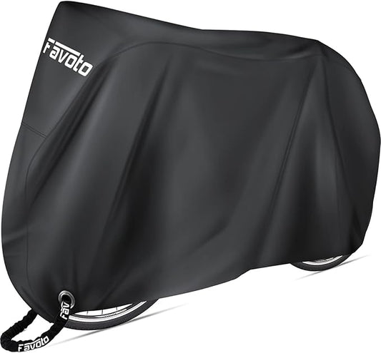 Favoto Bike Cover Waterproof Outdoor Storage for 1 or 2 Bikes Bicycle Cover Heavy Duty Rain Sun UV Dust Wind Proof with Storage Bag Bike Tarp for EBike Mountain Road City Bike, Black