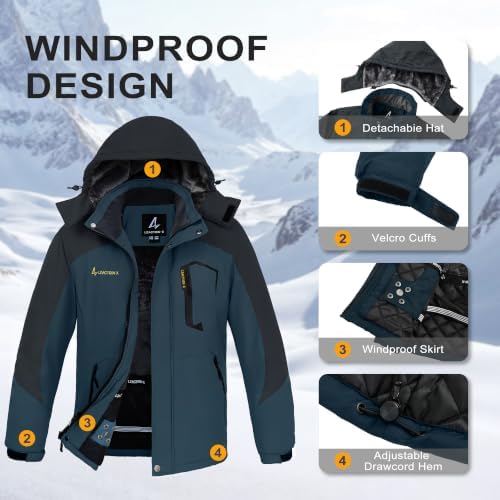 Mens Winter Jacket Ski Snow Waterproof Puffer Parka Coats