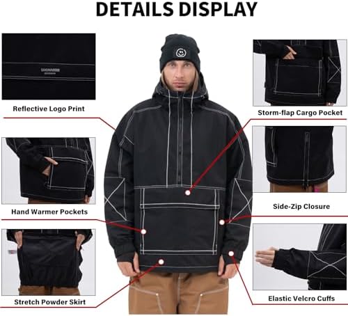 SNOWVERB Baggy Snowboard Hooded Jacket Ski Snow Cargo Coat for Mens Womens