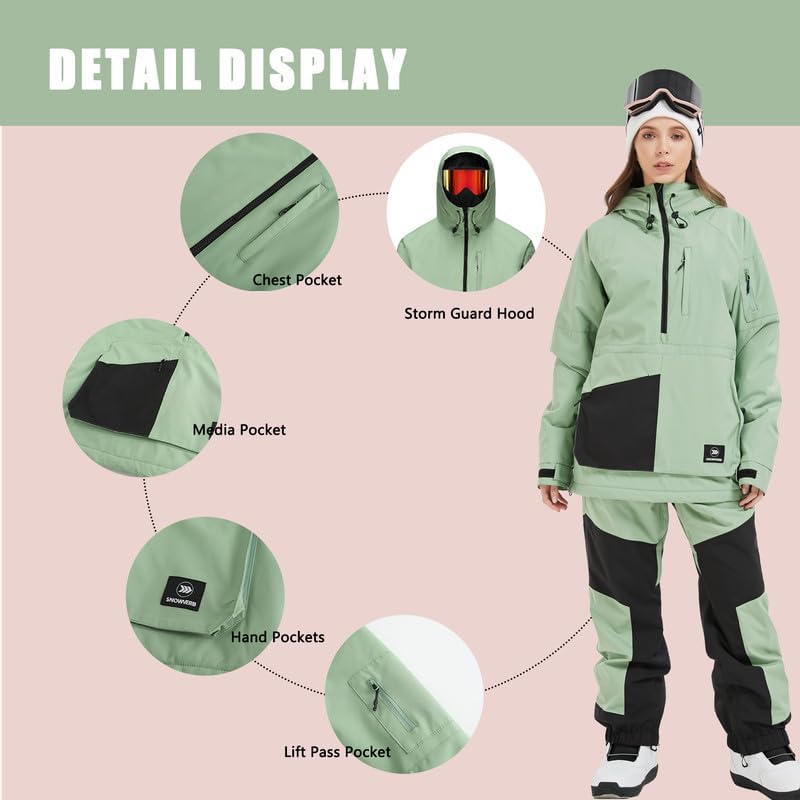 SNOWVERB Women Men Baggy Snow Ski Coat & Snowboard Jacket for Snowsports