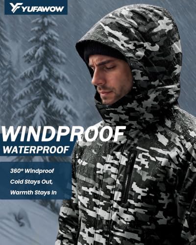 Yufawow Magnetic Placket No Fumbling Just Snap Men Winter Jacket Skiing Jacket Insulated Fleece Lined Waterproof Windbreaker for Snowboard Hiking Camping ATV Outdoor Work