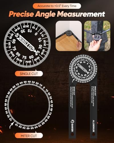 Saker Miter Saw Protractor 7-Inch Aluminum Protractor Angle Finder Black