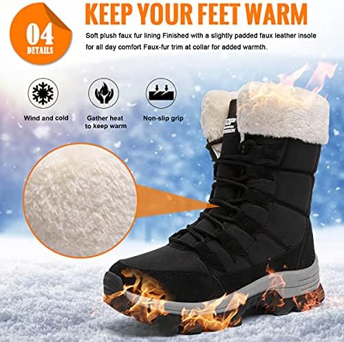 Womens Snow Boots Winter Fur Lined Waterproof Walking Boots Lightweight Outdoor Ankle Boots Ladies Warm Shoes Anti-Slip Mid Calf Boots