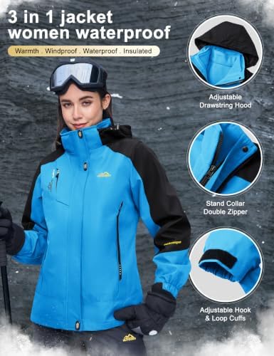MAGCOMSEN Women's 3-in-1 Winter Coats Snow Ski Jacket Waterproof Windproof Fleece Lined Winter Jacket Parka