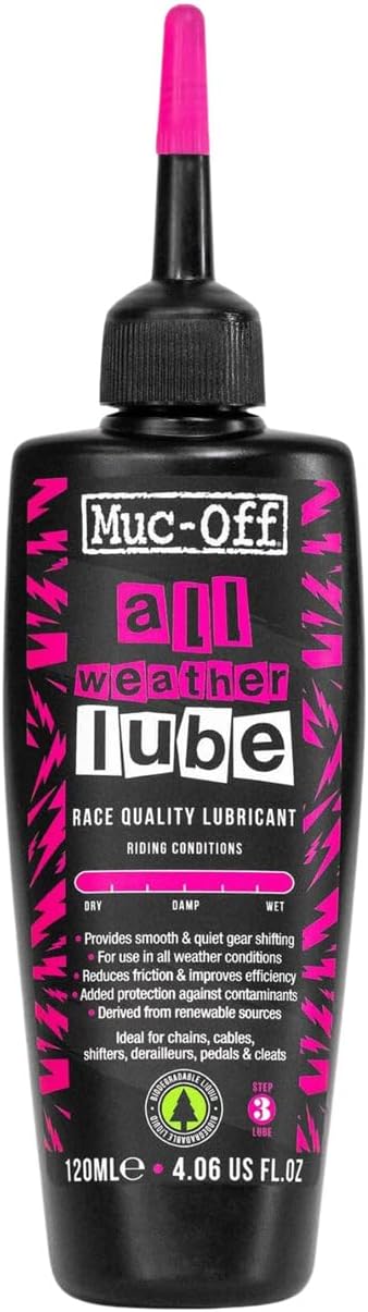 Muc-Off All-Weather Chain Lube All-Weather Chain Oil, 120 ml - Biodegradable Grease Chain Grease, Chain Spray Bicycle, for All Types of Bikes - Formulated for All Weather Conditions