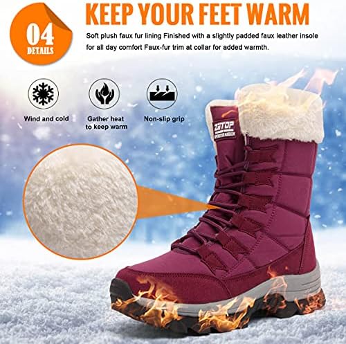 Womens Snow Boots Winter Fur Lined Waterproof Walking Boots Lightweight Outdoor Ankle Boots Ladies Warm Shoes Anti-Slip Mid Calf Boots