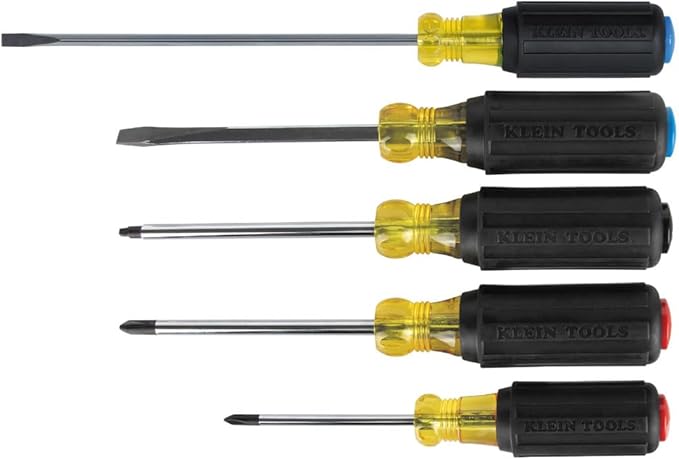 Klein Tools 80031C 5-Piece Color-Coded Screwdriver Set, Made in USA, featureing Precision Tips, Cushion-Grip Handles, 2 Slotted, 2 Phillips, 1 Square, Great for Home Improvement