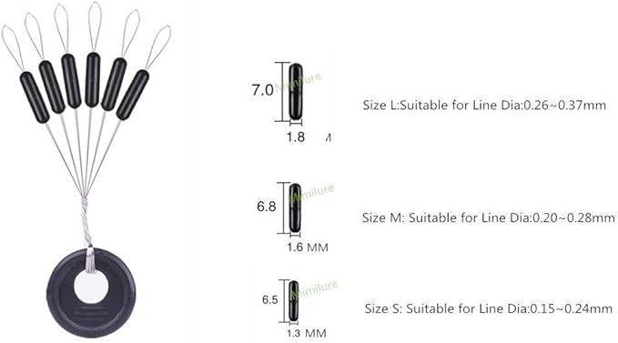 Rubber Fishing Bobber Stopper,6 in 1 Float Sinker Stops,Black Orange & Colorful Oval Cylinder,L M S Float Stop Available