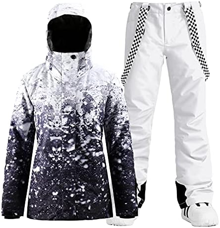 Womens Ski Jacket Pants Set Waterproof Snowboard Snow Pants Hooded