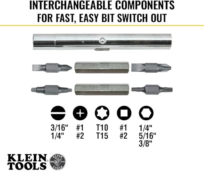 Klein Tools 32500 11-in-1 Screwdriver/Nut Driver Set, 8 Bits (Phillips, Slotted, Torx, Square), 3 Nut Driver Sizes, Cushion Grip Handle