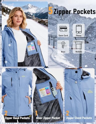 MAGCOMSEN Womens Winter Coats Waterproof Ski Snow Jackets Warm Thermal Coat