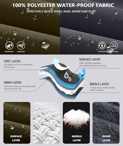 Mens Winter Jackets Waterproof Warm Fleece Ski Jacket with Hood Thermal Windproof Coat Zip Pockets