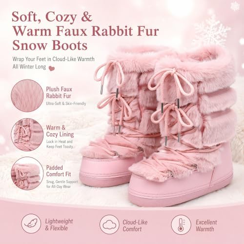 Furry Faux Fur Boots for Women Fuzzy Fluffy Winter Snow Boots Mid Claf