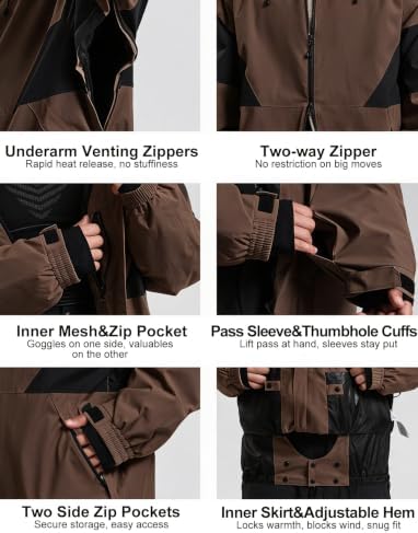 GSOU SNOW Mens Baggy Snowboard Jacket Waterproof Retro Ski Hoodie Insulated