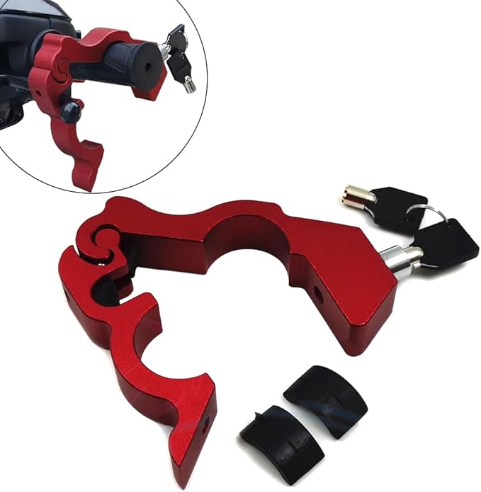 Motorcycle Locks Anti Theft: CNC Heavy Duty Handlebar Throttle Grip Brake Lever Security Motorcycle Lock Universal for Dirt Bike Moped Scooter Motorbike, ATV Alarm Accessories (Red)