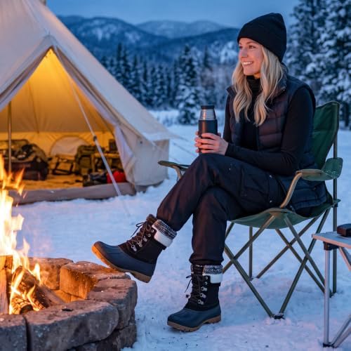 Womens Duck Boots Waterproof Winter Snow Mid-Calf Booties for Cold Weather