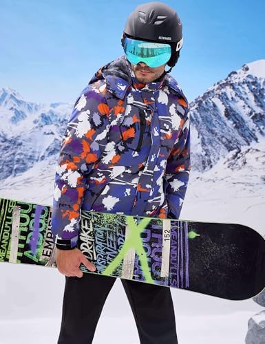 WULFUL Men's Waterproof Ski Jacket Warm Winter Coats Windproof Winter Jackets for Men Fleece Lined Windbreaker with Hood