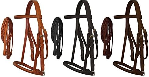 Cobb Size English Headstall w/Raised Browband & Braided Leather Reins