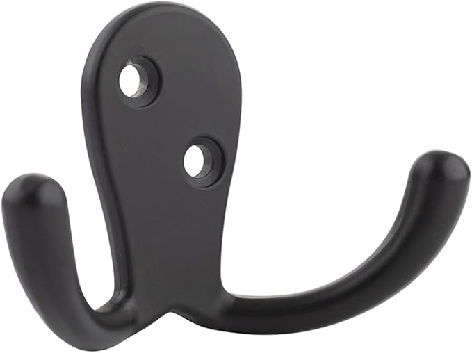 Amazon Basics Curved Zinc Robe Hook - Flat Black, 5-Pack | Curved