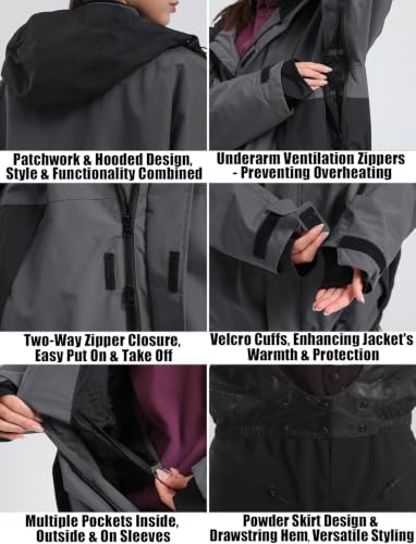 GSOU SNOW Mens Womens Baggy Snowboard Jacket Hoodie Shell 20K Waterproof