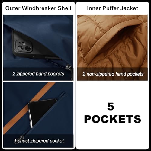 33,000ft Men's Hooded Waterproof 3 in 1 Snow Ski Jacket Winter Puffer Coat
