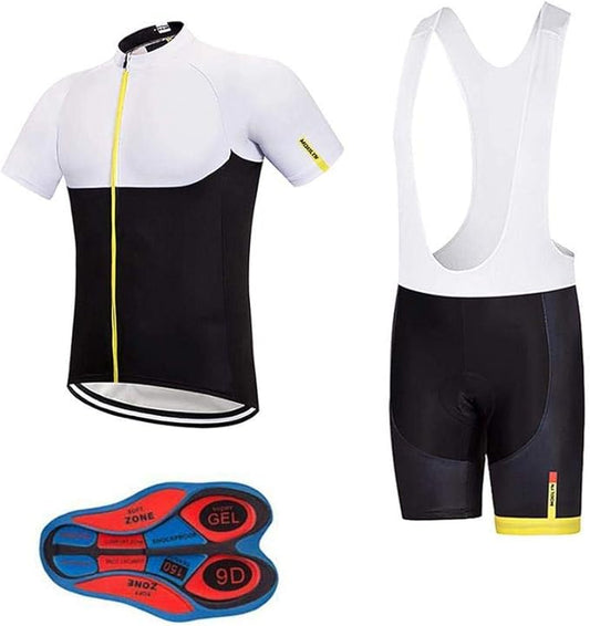 Men's Quick-Dry Cycling Jersey Set Road Bike Bicycle Shirt + Bib Shorts with 9D Gel Pad MTB Riding Clothing Kit