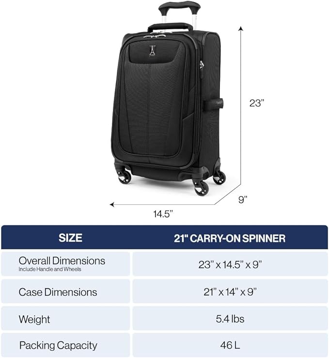 Travelpro Maxlite 5 Softside Expandable Luggage with 4 Spinner Wheels, Lightweight Suitcase, Men and Women, Shadow Grey, Carry-on 21-Inch