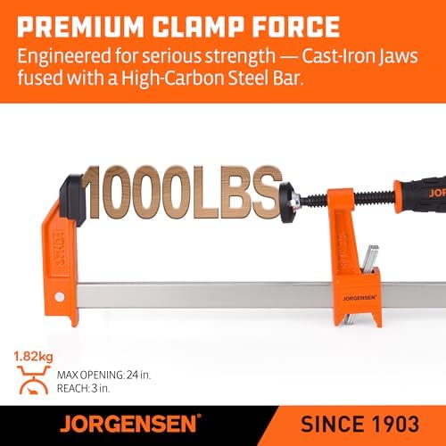 Jorgensen 24" Heavy-Duty Steel Bar Clamp Set, 1000 lbs Load Limit, 2-Pack