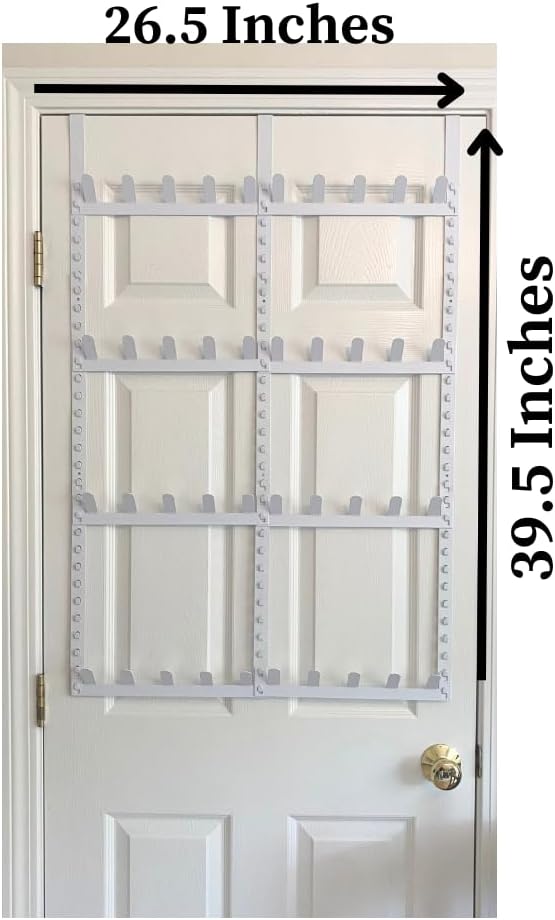 Evelots Rack for Purses, Belts, Jewelry, Ties, Hats - New Over The Door Organizer - Adjustable 8 Tier - 40 Hooks for Multi Uses - Easy Assembly - No Tools Needed - White Coated Sturdy Metal