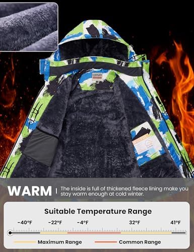 WULFUL Men's Waterproof Ski Jacket Warm Winter Coats Windproof Winter Jackets for Men Fleece Lined Windbreaker with Hood