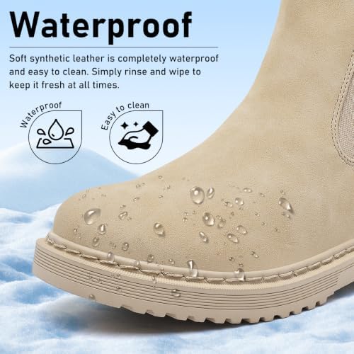 Womens Winter Chelsea Boots Warm Faux Fur Lined Chunky Lug Ankle Booties