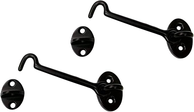 QCAA Heavier Duty Brass Door Hook Latch & Eye, 4", Matte Black, 2 Pack, Made in Taiwan