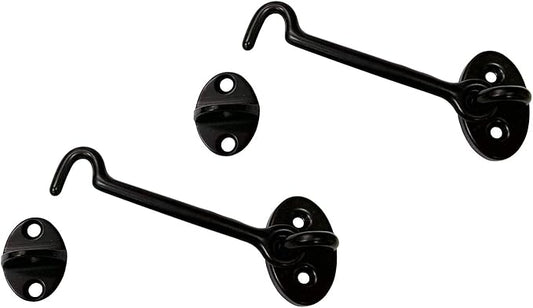 QCAA Heavier Duty Brass Door Hook Latch & Eye, 4", Matte Black, 2 Pack, Made in Taiwan