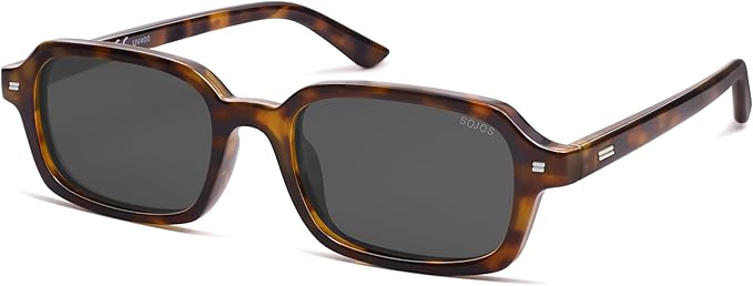 SOJOSトレンディ長方形偏光サングラス レディース メンズ、スモールレトロファッション薄型スリムスクエアサニー SJ2610