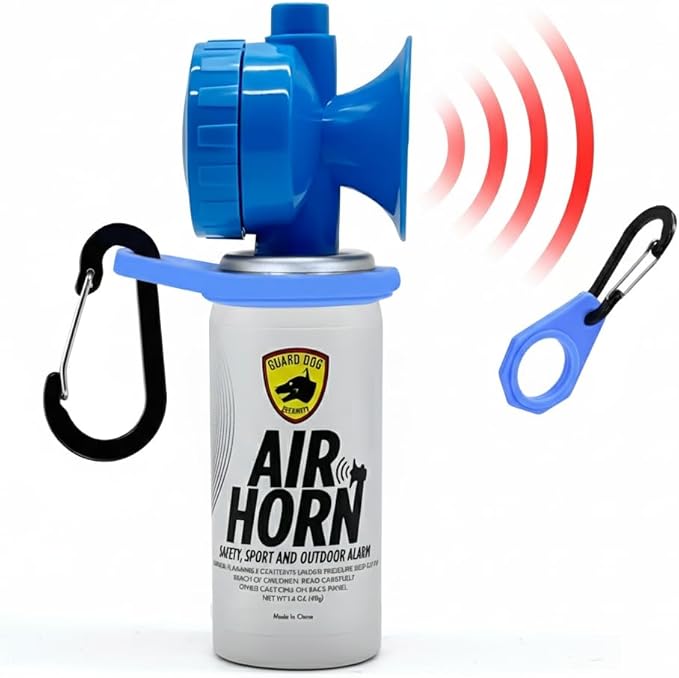 Guard Dog Security Air Horn For Safety, Loud Blow Horn, Hand Held Mini Air Horn for Self-Defense, Audible Over 1 Mile, 1.4 oz Can, Powerful, Portable and Mini Canned Accessories for Protection