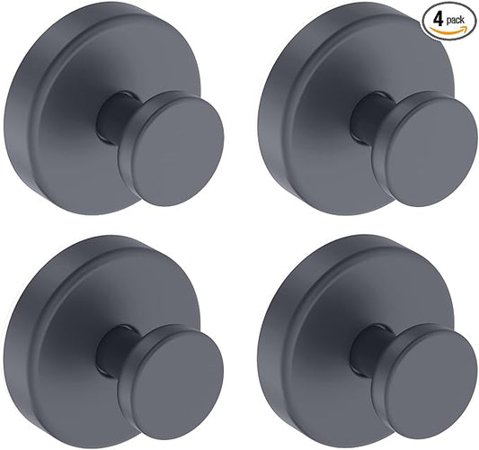 Suction Cup Hooks for Shower, Removable Towel Hooks for Bathroom Window Glass Door Wall, Bath Robe Looafh Hook for Hanging - 4 Pack, Grey