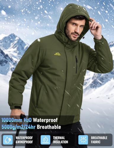 MAGCOMSEN Men's Winter Ski Jacket Waterproof Snow Fleece Lined Warm Coats