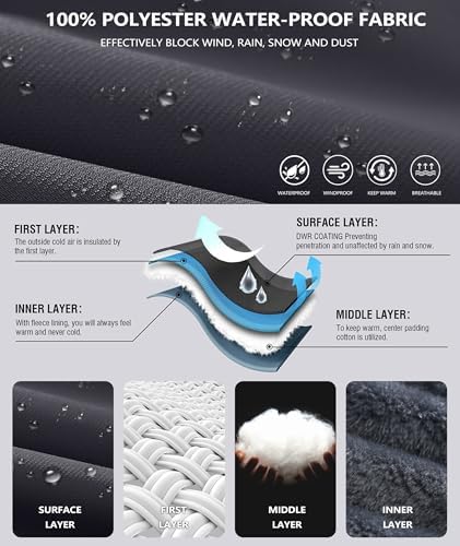 Mens Winter Jackets Waterproof Warm Fleece Ski Jacket with Hood Thermal Windproof Coat Zip Pockets
