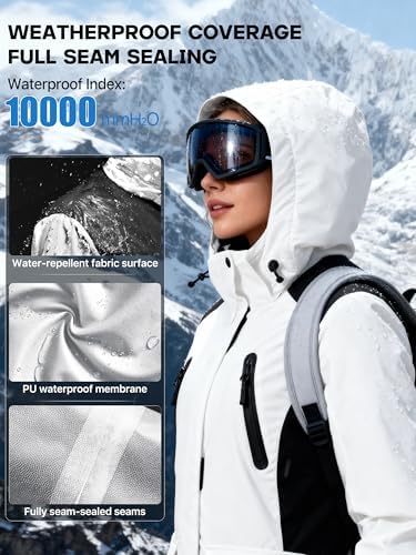 FREE SOLDIER Women's Waterproof Ski Snow Jacket Warm Fleece Lined Winter Rain Jacket with Hood Fully Taped Seams