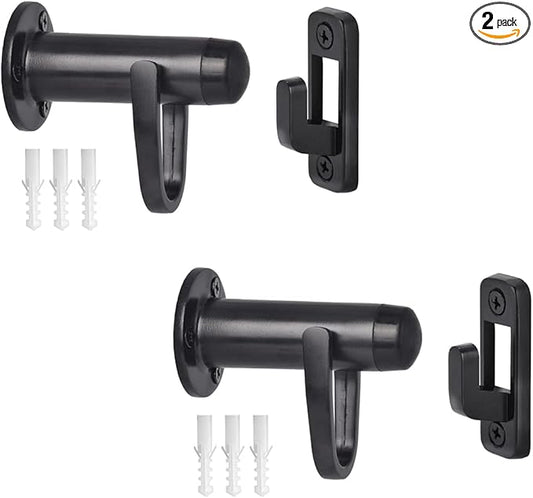 HOMOTEK 2 Pack Heavy Duty Door Stopper with Manual Hook Windproof,Door Holder Stop with Sound Dampening Rubber Bumper Wall Mounted, Black