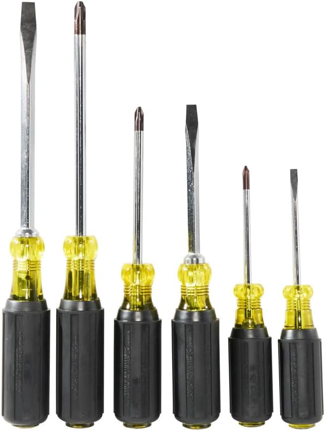 Klein Tools 85074 6-Piece Screwdriver Set, Made in USA, Includes 3 All-Purpose Flathead, 3 Phillips, Cushion-Grip Comfort, Precision Machined Screwdrivers