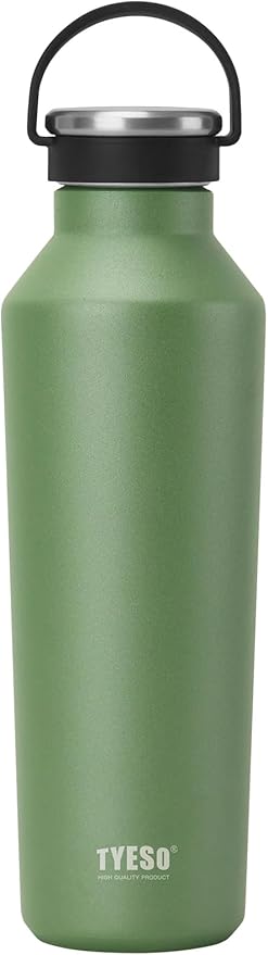 TYESO Stainless Steel Vacuum Insulated Water Bottle, Insulated Water Bottle with Soft Silicone Carry Handle (GREEN, 17 OZ)