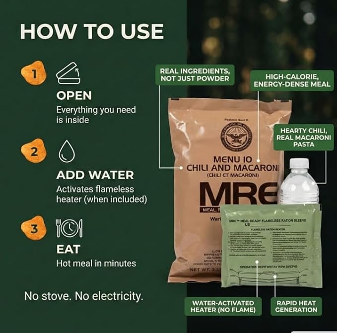 2026 Inspection MRE, U.S. MRE Meals, Emergency Supplies, Emergency Food Supply, Survival Food, Freeze Dried Food w/Flameless Heater, Ready Meals (Variety Pack of 24) – (A & B Case Fresh Stock) MREs have 10 Year Shelf Life From Inspection Date