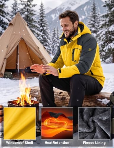 MAGCOMSEN Men's Winter Coats Water Resistant Ski Snow Jacket Warm Fleece Jacket Parka Raincoats With Hood Multi-Pockets