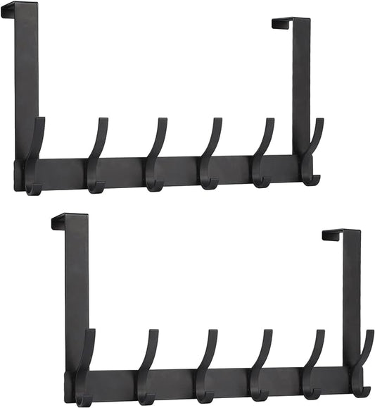 Over The Door Hooks, Door Hanger Hooks for Hanging, Over The Doors Towel Racks for Bathroom with 12 Coat Hook, Coat Rack Bathroom Accessories（2 Pack, Black）