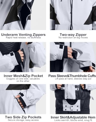 GSOU SNOW Mens Baggy Snowboard Jacket Waterproof Retro Ski Hoodie Insulated